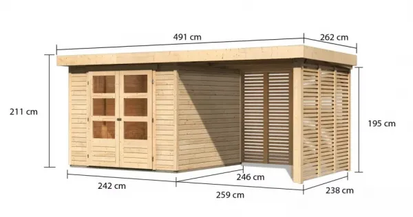Drevený záhradný domček ASKOLA 3,5 s prístavkom Lanitplast