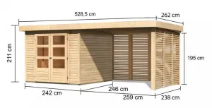 Drevený záhradný domček ASKOLA 3,5 s prístavkom Lanitplast