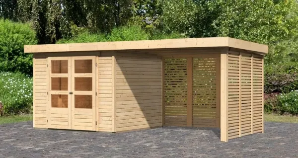 Drevený záhradný domček ASKOLA 3,5 s prístavkom Lanitplast