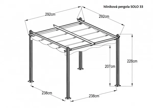 Hliníková pergola so zaťahovacou strechou 2,92 x 2,92 m Dekorhome