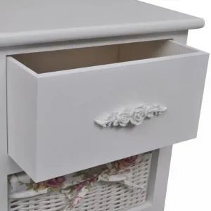 vidaXL Skrinka s 1 zásuvkou a 3 košíkmi, biela, drevo paulovnie