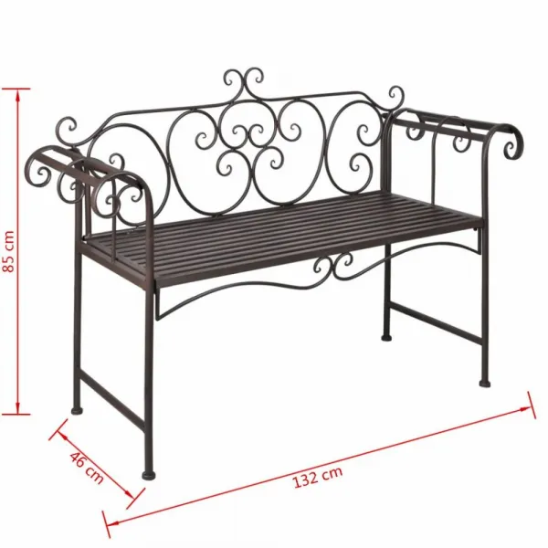 vidaXL Záhradná lavička 132 cm, oceľ, starožitná, hnedá