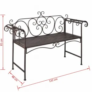vidaXL Záhradná lavička 132 cm, oceľ, starožitná, hnedá