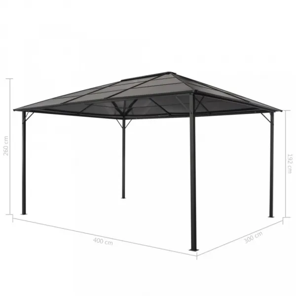 vidaXL Altánok so strechou, hliník 4x3x2,6 m, čierny