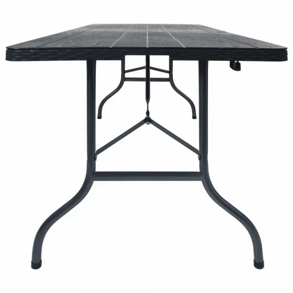vidaXL Skladací záhradný stôl, čierny 180x75x72cm,HDPE imitácia ratanu