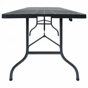 vidaXL Skladací záhradný stôl, čierny 180x75x72cm,HDPE imitácia ratanu