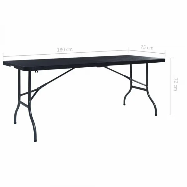 vidaXL Skladací záhradný stôl, čierny 180x75x72cm,HDPE imitácia ratanu