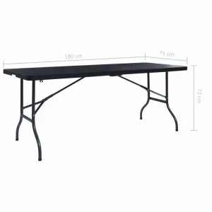 vidaXL Skladací záhradný stôl, čierny 180x75x72cm,HDPE imitácia ratanu