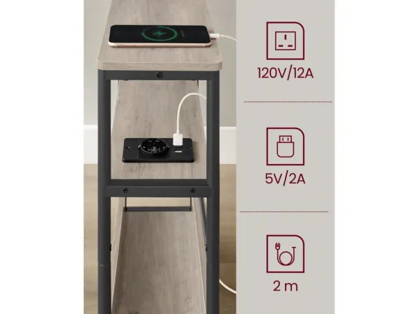 SONGMICS Odkládací stolek s USB Vasagle Jinad šedý
