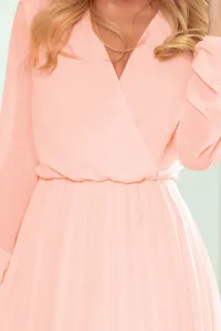313-2 ISABELLE Pleated dress with neckline and long sleeve - peach color