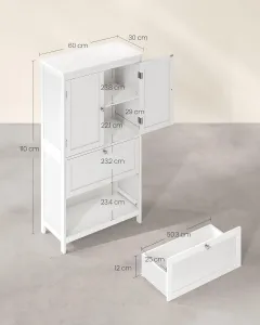 VASAGLE Kúpeľňová skrinka so zásuvkami 60 x 110 x 30 cm biela