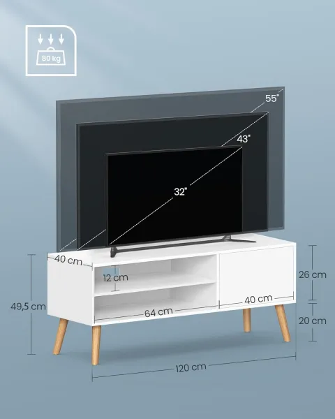 VASAGLE TV stolík SCANDI 120 cm biely