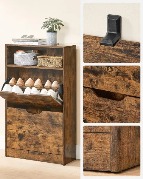 VASAGLE Výklopný botník 60x24x102cm hnedý