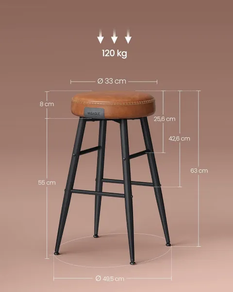 VASAGLE Barová stolička EKHO 63 cm hnedá 2 ks