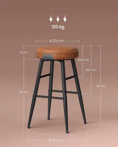 VASAGLE Barová stolička EKHO 63 cm hnedá 2 ks