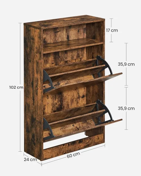 VASAGLE Výklopný botník 60x24x102cm hnedý