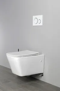 SAPHO - PORTO CLEANWASH závesná WC misa Rimless, integrovaná batéria a bidetová spŕška 36x52cm, biela PZ102RX