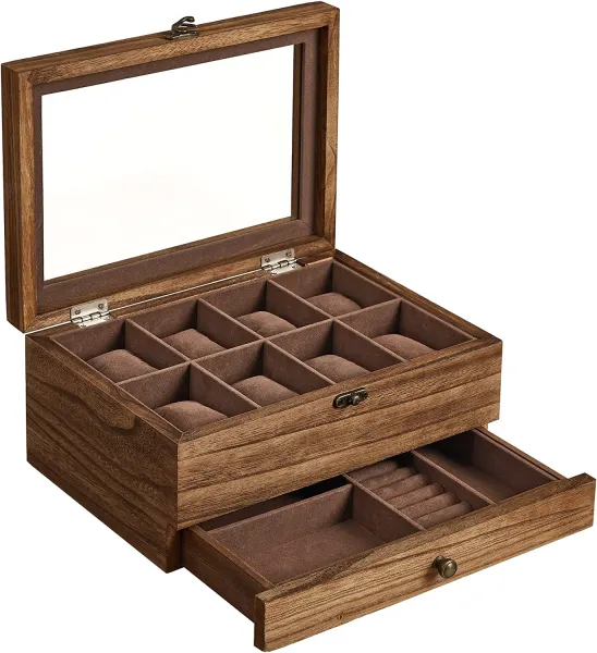 SONGMICS Úložný box na hodinky Vrangle hnedý