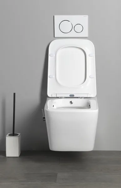 SAPHO - PORTO CLEANWASH závesná WC misa Rimless, integrovaná batéria a bidetová spŕška 36x52cm, biela PZ102RX