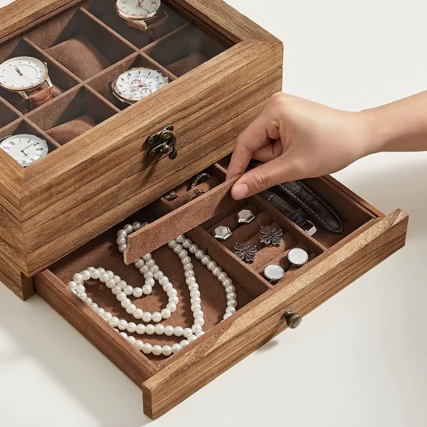 SONGMICS Úložný box na hodinky Vrangle hnedý