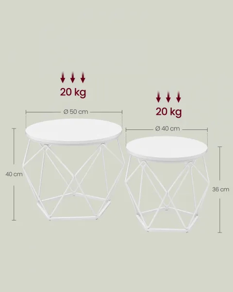 SONGMICS Sada 2 ks odkládacích stolků Vasagle Elezi bílá