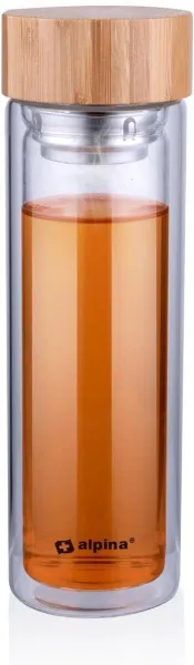 Sklenená fľaša s dvojitou stenou a sitkom, 450 ml