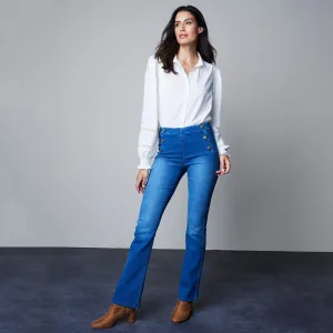 Bootcut strečové džegíny s efektom plochého brucha