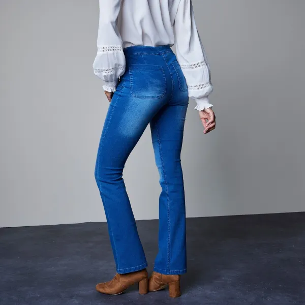 Bootcut strečové džegíny s efektom plochého brucha