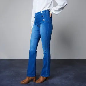 Bootcut strečové džegíny s efektom plochého brucha