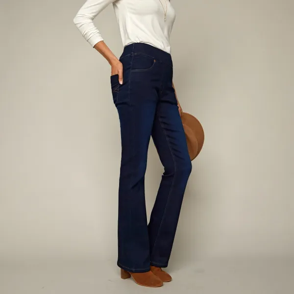 Strečové bootcut džegíny, pre vyššiu postavu