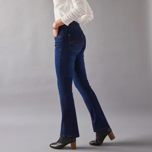 Strečové bootcut džegíny pre nižšiu postavu