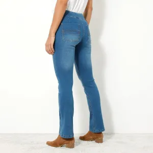 Strečové bootcut džegíny pre nižšiu postavu