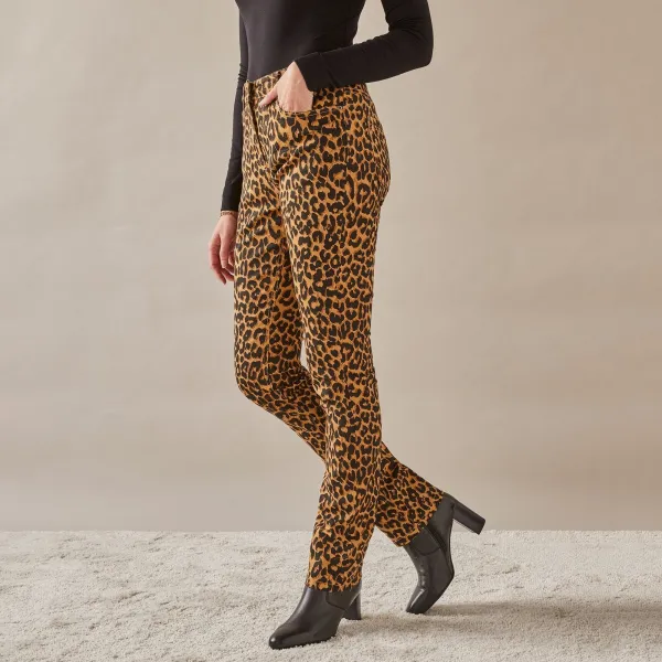 Úzke dlhé nohavice, leopardia potlač