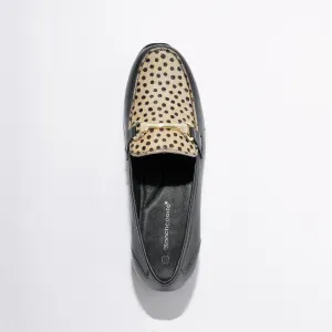 Kožené mokasíny na kline, čierne/leopardí vzor
