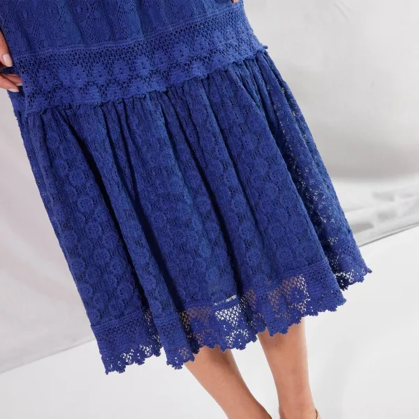 Čipkovaná midi sukňa s macramé