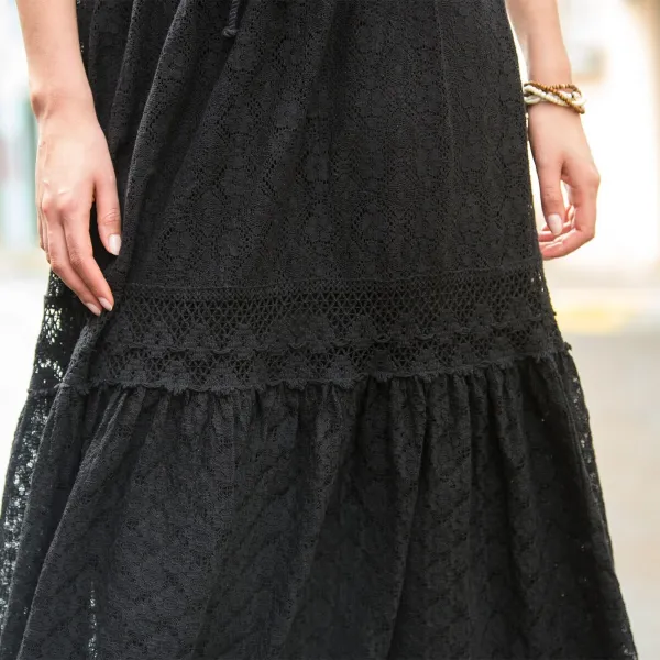 Čipkovaná midi sukňa s macramé