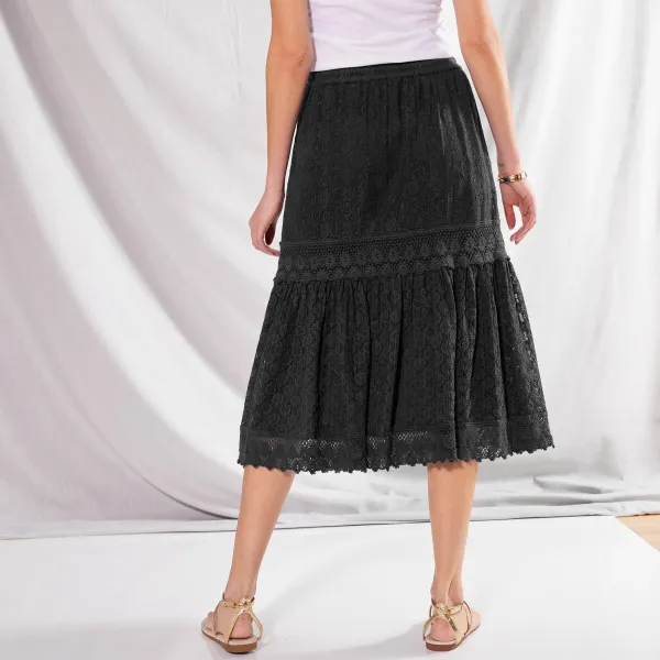 Čipkovaná midi sukňa s macramé
