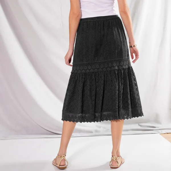 Čipkovaná midi sukňa s macramé