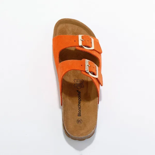 Kožené šľapkys korkovou podrážkou a otvorenou špičkou