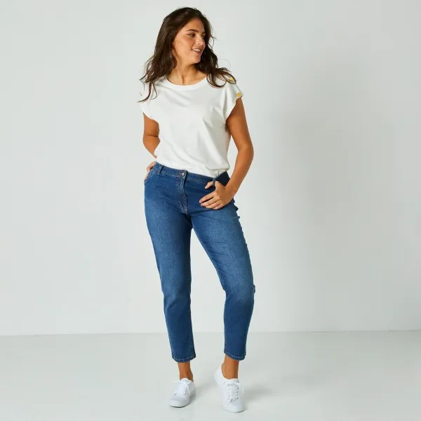 Džínsy mom, strečový denim
