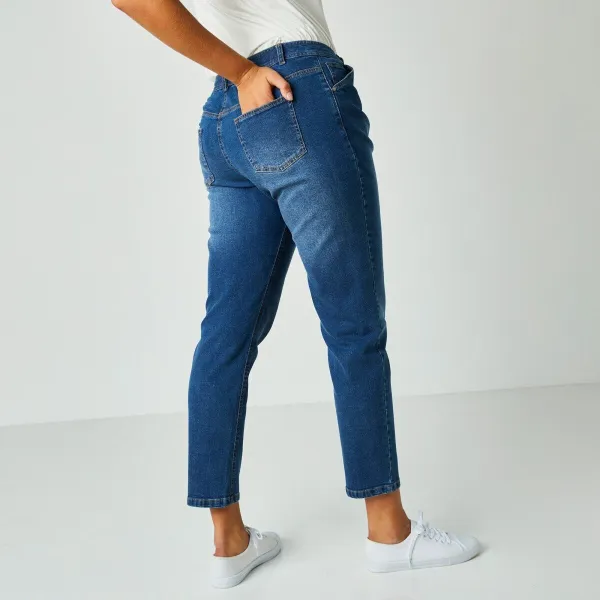 Džínsy mom, strečový denim