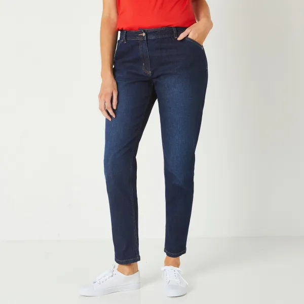 Džínsy mom, strečový denim
