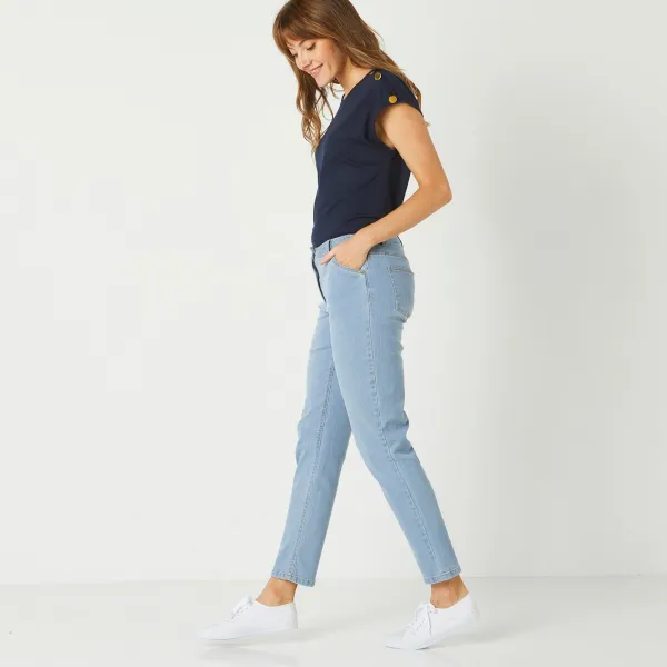 Džínsy mom, strečový denim