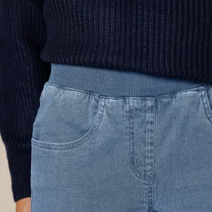 Pohodlné dlhé denimové nohavice s pružným pásom
