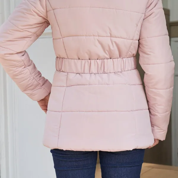 Krátka nepremokavá prešívaná bunda s opaskom, na zips