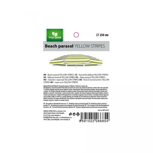 Slunečník VTP 50XT2205YS plážový 230 cm, green-yellow 