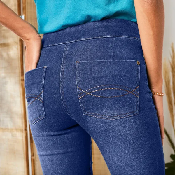 Strečové bootcut džegíny, pre vyššiu postavu