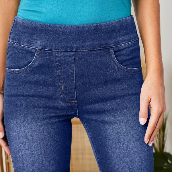 Strečové bootcut džegíny, pre vyššiu postavu
