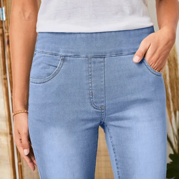 Strečové bootcut džegíny, pre vyššiu postavu
