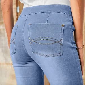 Strečové bootcut džegíny, pre vyššiu postavu